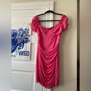 Hot pink ruffle bodycon dress, new without tags